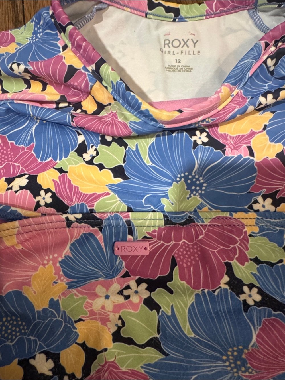 Roxy Girls Floral Long-Sleeve Rashguard Bikini Size 12 and SUPER CUTE! - Picture 4 of 4